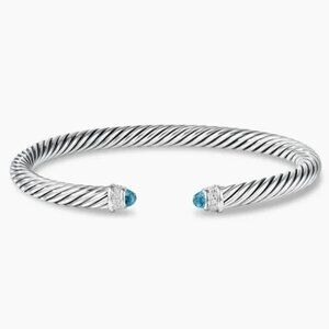 David Yurman Sterling Cable Cuff with Blue Gemstone Tips